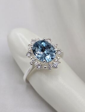 Swarovski Crystal Elements Silver Statement Ring Light Sapphire Blue Size 8 Prom